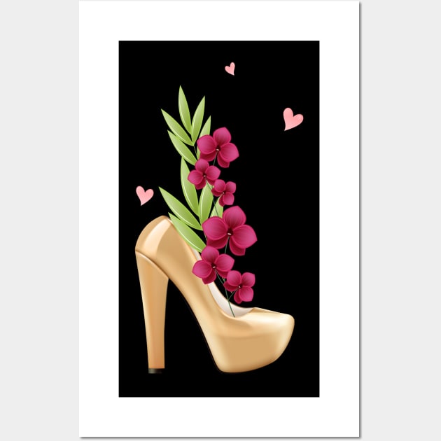 Womens Golden High Heels with Flowers for Women and Confident Girls Wall Art by Productcy